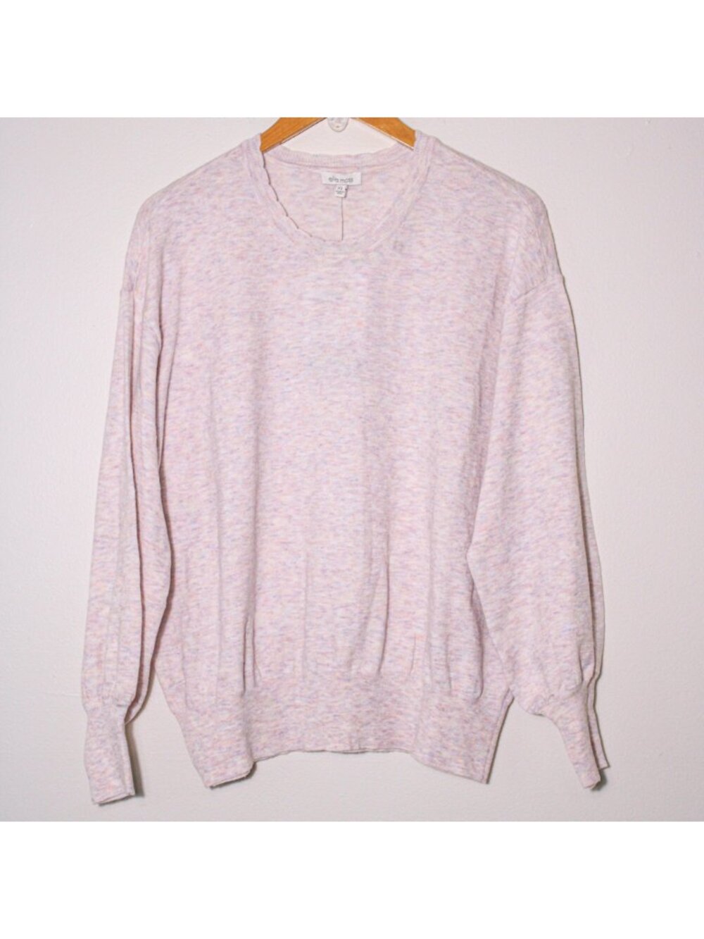 Ella Moss Scallopped Puff Sleeve Marbled Sweater Pastel Multi Color XL
